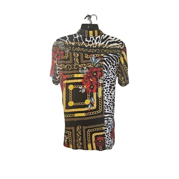 Reason Clothing Brand Large Shirt Black Gold Cuban Links Zebra Floral Print - Picture 7 of 14